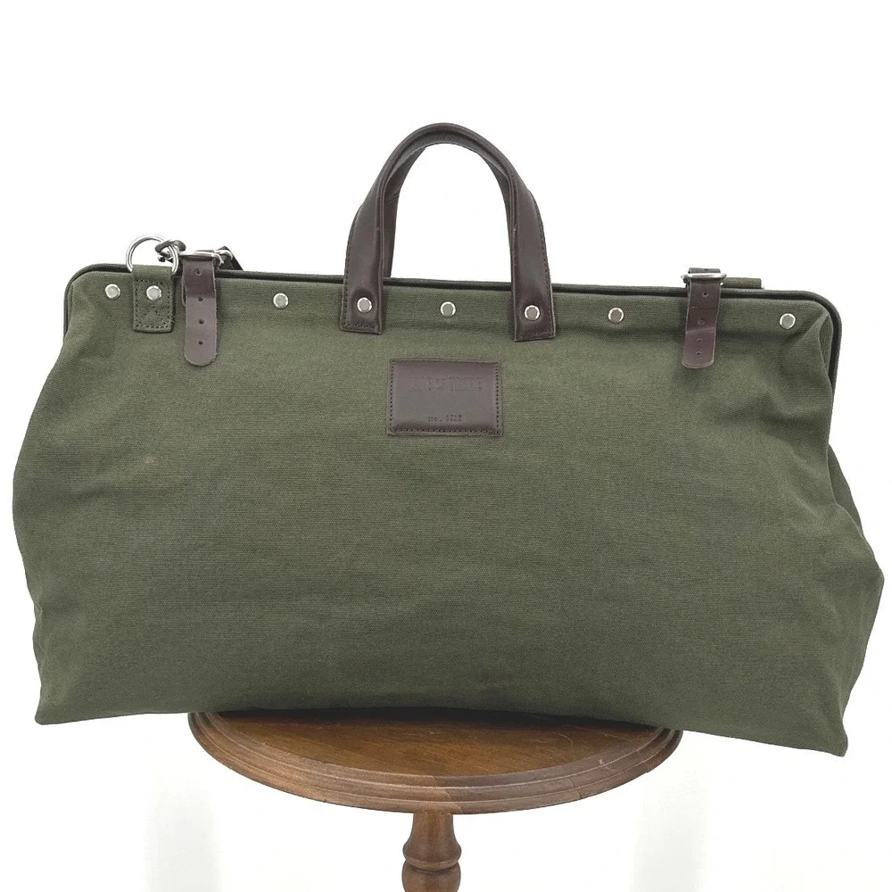 Line of Trade Weekender Bag Olive Green Canvas Leather Trim No. 0312 Travel
